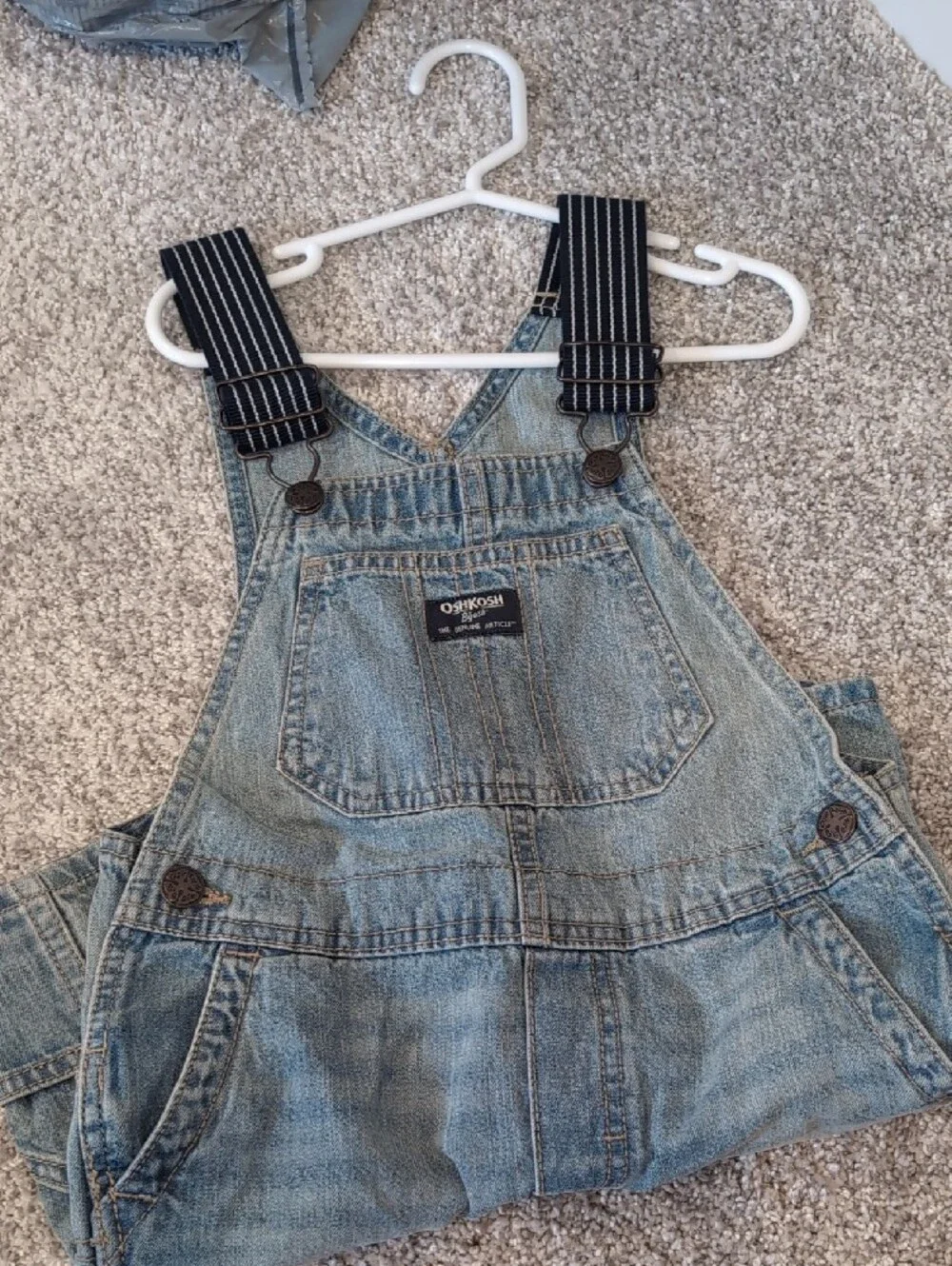 OshKosh B'gosh Denim Shortalls with Navy Striped Straps